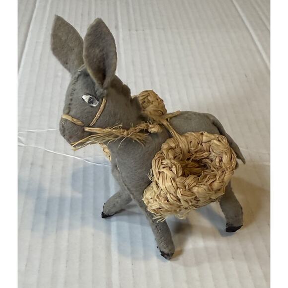 Vintage Handmade Donkey Burro Figurine Saddle Reins Straw Baskets Nativity - Picture 1 of 12